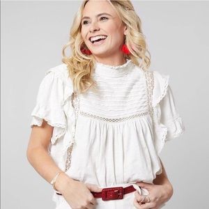 NWT Free People Le Femme Top Ruffle Lace Pleat Tee